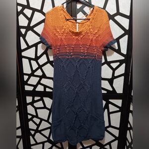 Free People - Retro Ombre Sunset Sweater Dress - Blue/Orange - L